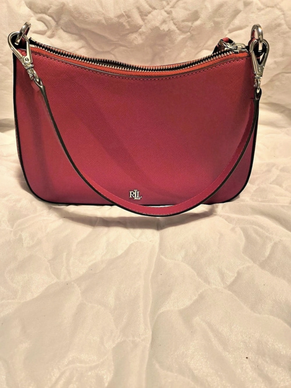 New Lauren Ralph Lauren Zip Top Crossbody Pink Bag